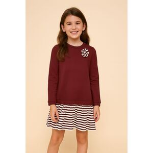 Kate Spade New York Maroon Stripe Long Sleeve Mini Dress   Girls Size 14